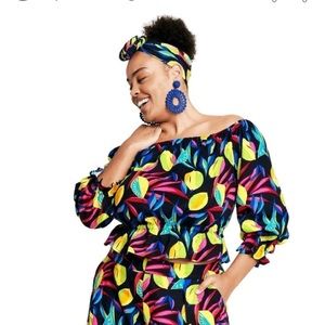 NWT Lemon Print Bardot Top - Tabitha Brown for Target Size S